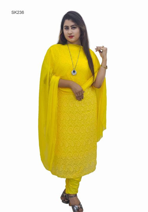 আনস্টিচড হেভি এমব্রয়ডারি ওয়ার্ক সালওয়ার কামিজ