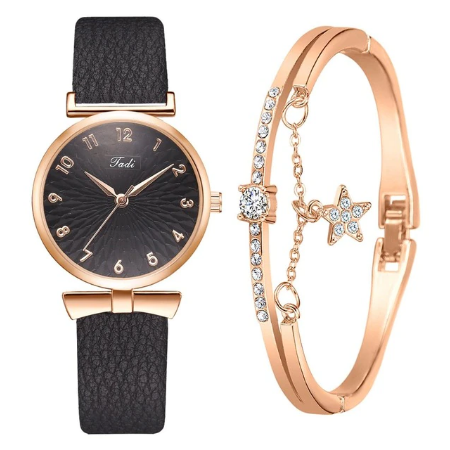 Women Watches Bracelet Set Flowers Ladies Bracelet Watch Casual Leather Quartz Wristwatch 2pcs Set Clock Gifts Relogio Feminino