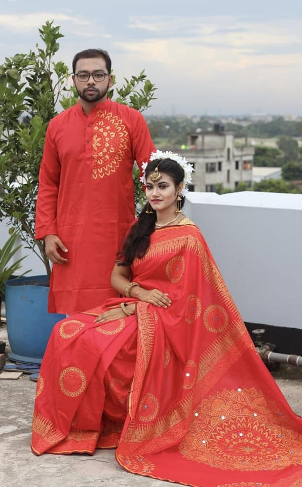 Half silk saree dupaiyan Panjabi couple Dress