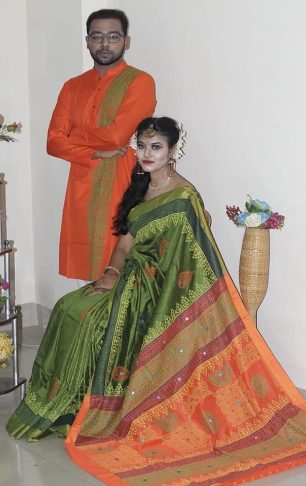 Half silk saree dupaiyan Panjabi couple Dress