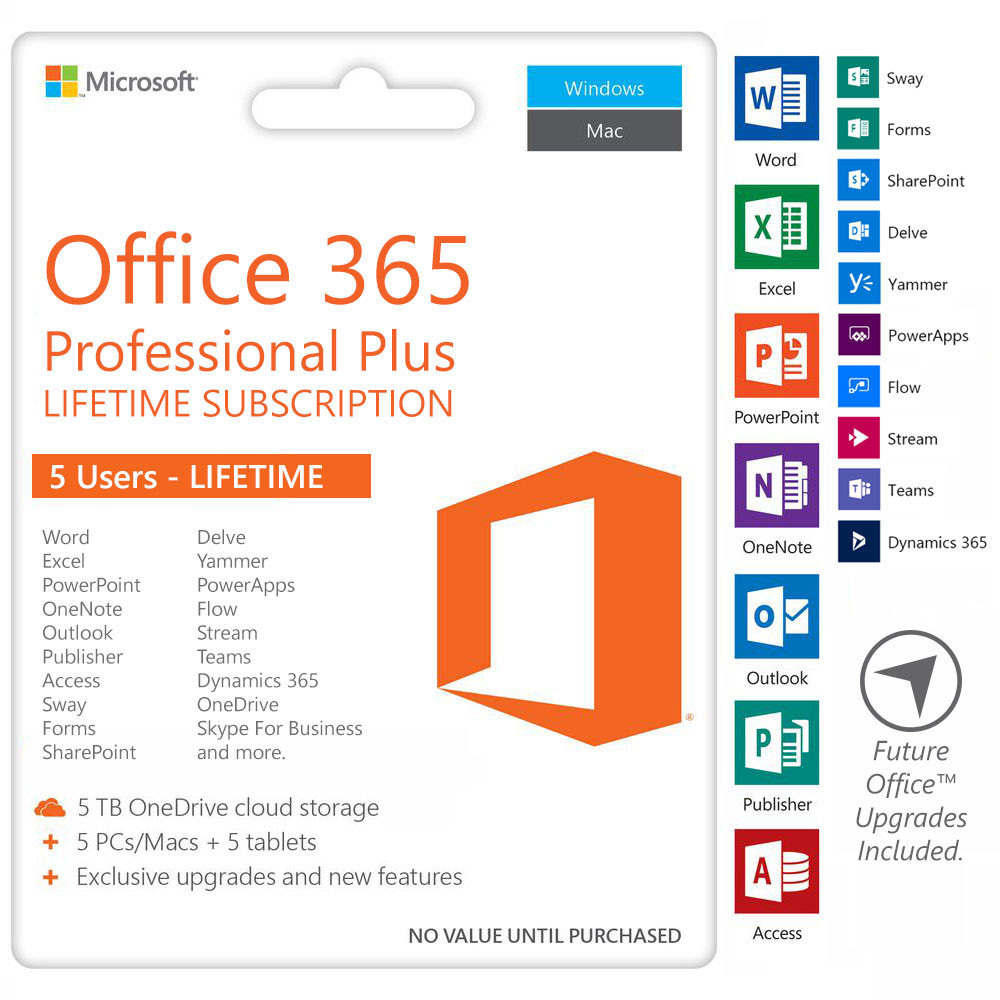 Microsoft Office 365 Professional Plus Account with 5TB OneDrive for Windows, MAC and Android.