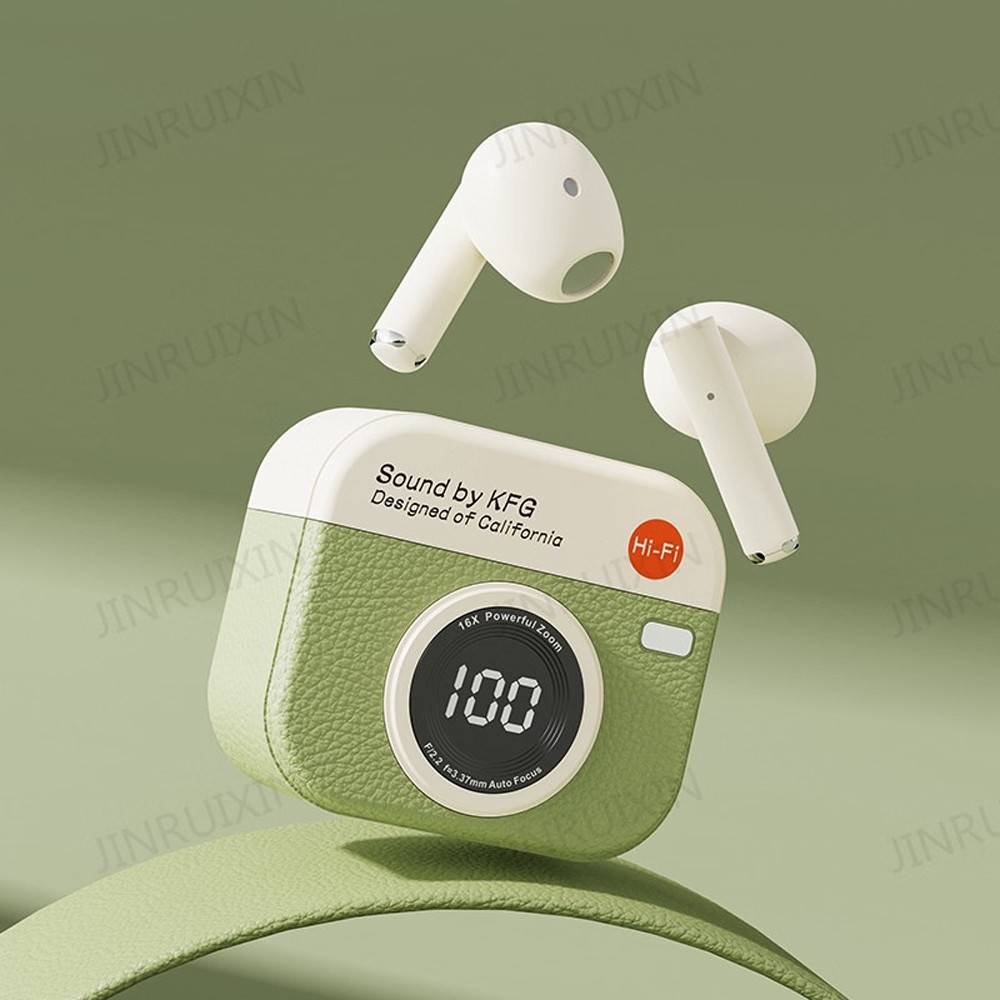 Q86 TWS Wireless Earphones Bluetooth 5.3 Stereo Sports Headphones, Retro Camera Style Earbuds Compatible for iPhone Android
