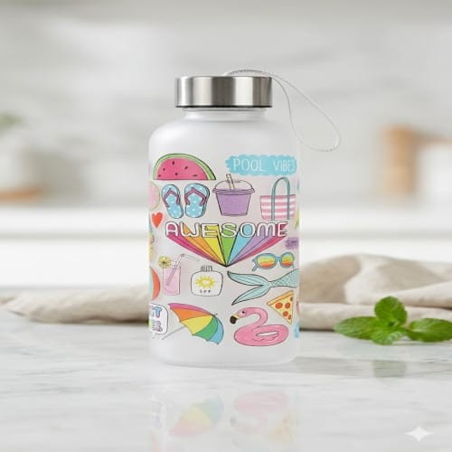 Awesome Summer Print Stainless Steel Water Bottle with Leak-Proof Lid 500ml