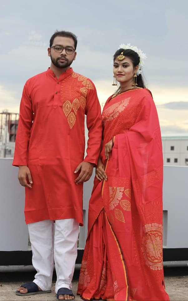 Half silk saree dupaiyan Panjabi couple Dress