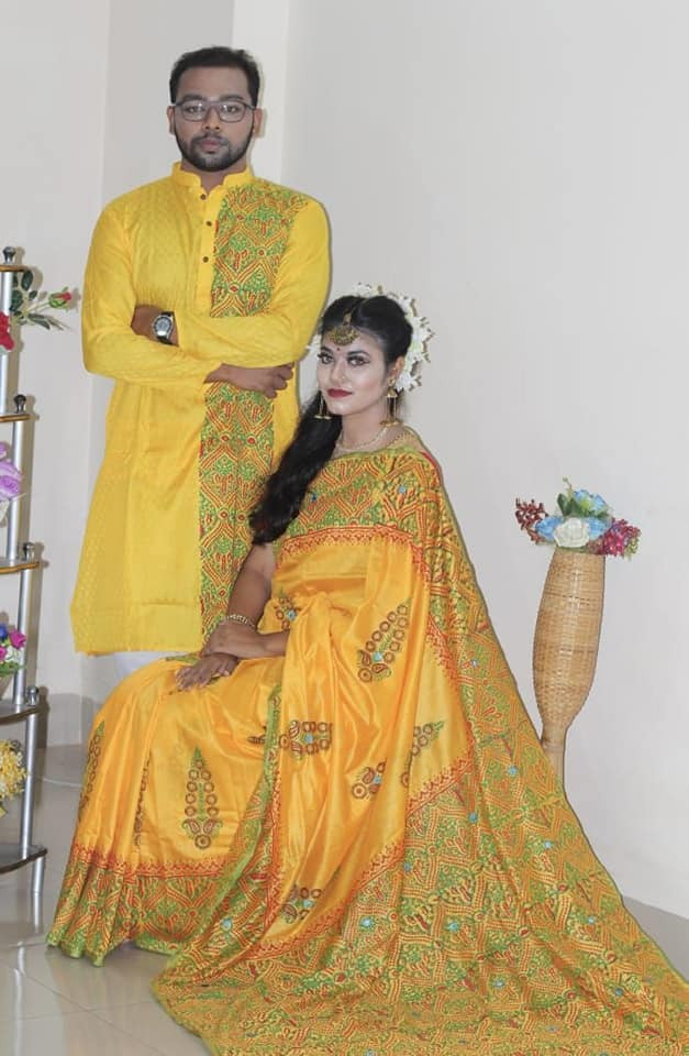 Half silk saree dupaiyan Panjabi couple Dress