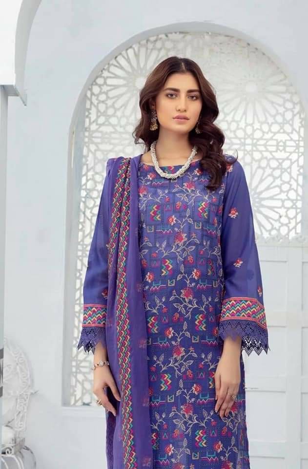 Pakistani Khubsurat Unstitched & Dupatta Embroidered Dress for Women.