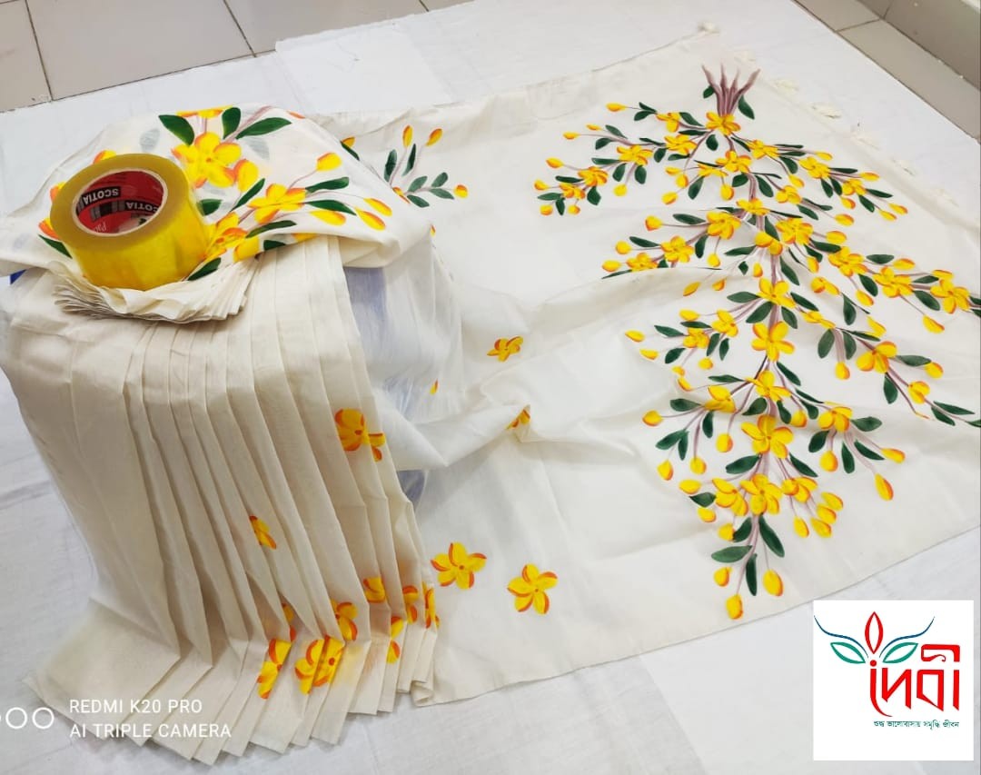 Half Silk Hand Print Saree