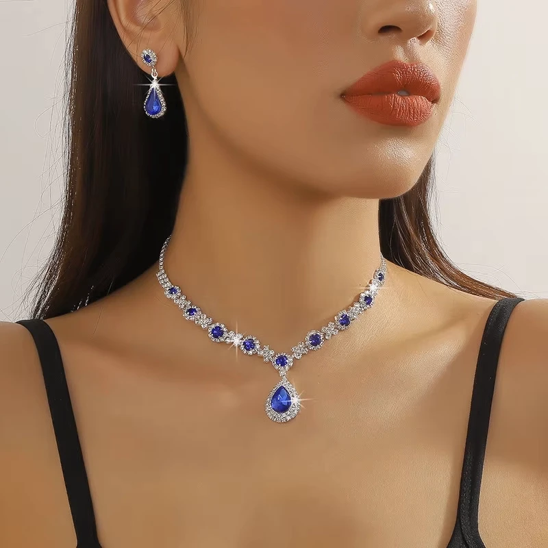 Women's 2-Piece Bridal Jewelry Set – Rhinestone Waterdrop Necklace & Stud Earrings