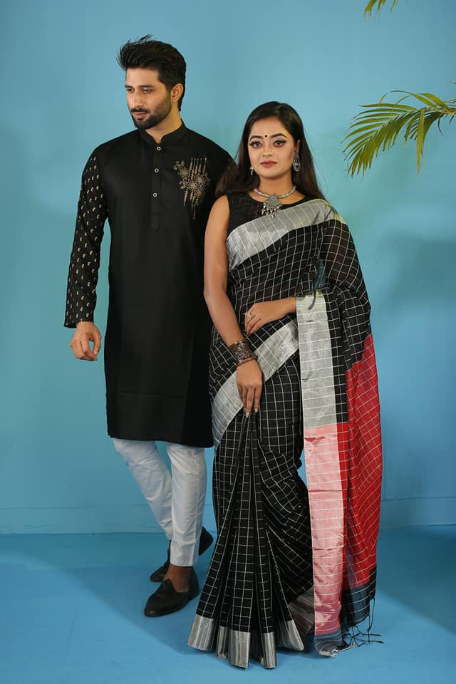 Half silk saree dupaiyan Panjabi couple Dress