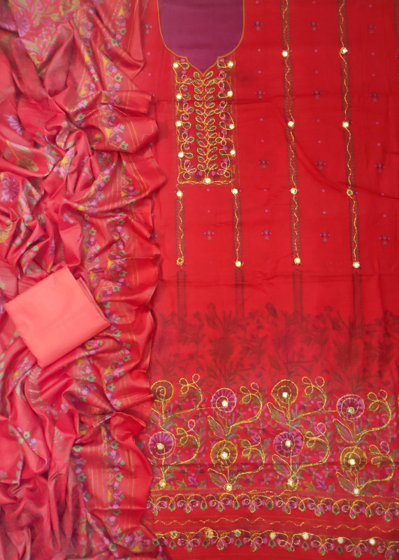 Rajsthani Ari Dollar Work With Embroidery Three Piece