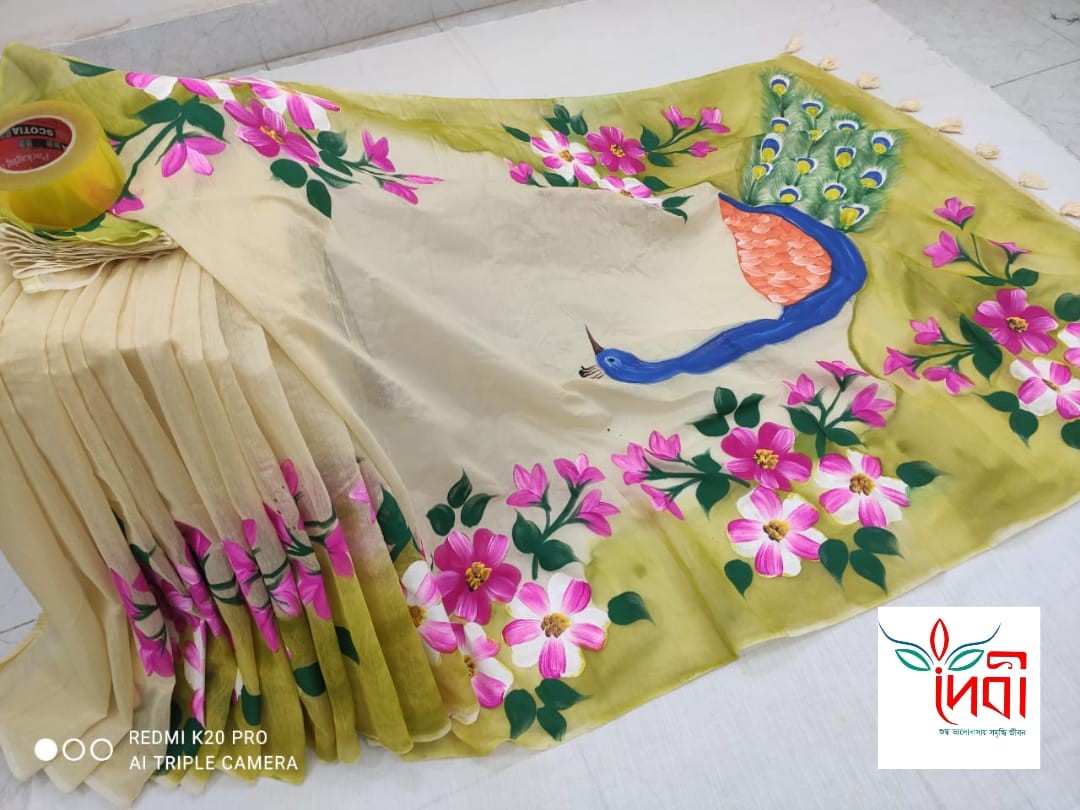 Half Silk Hand Print Saree