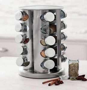 SS Spice Jar with 16 pcs Glass Spice Pot