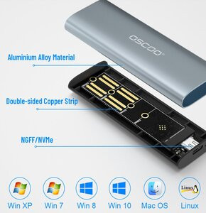 OSCOO SSD Case M.2 NVMe Case Enclosure USB C PCIe M2 SSD Caddy Type C 3.1  Gen2 M+B M-Key Case Adapter