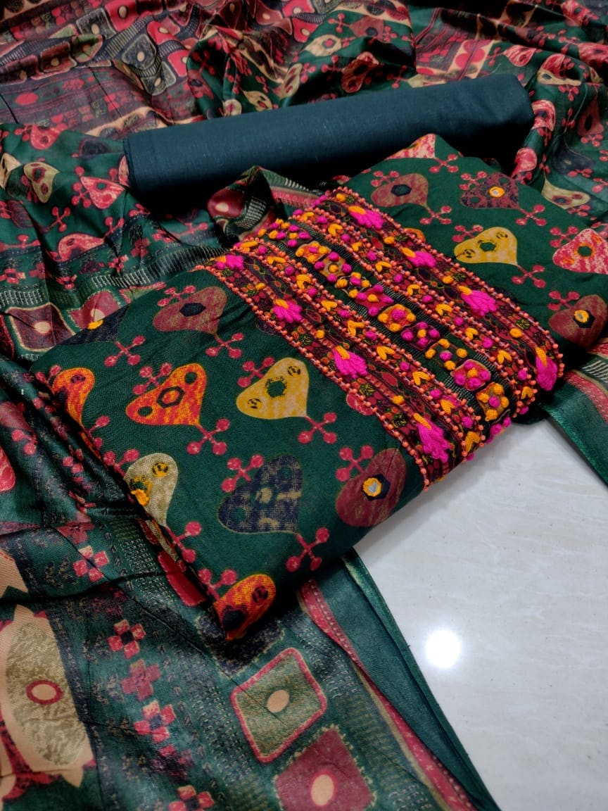 কারচুপি থ্রিপিস সাথে ডিজিটাল প্রিন্টের ওড়না আর সালোয়ার / Karchupi three Piece-36