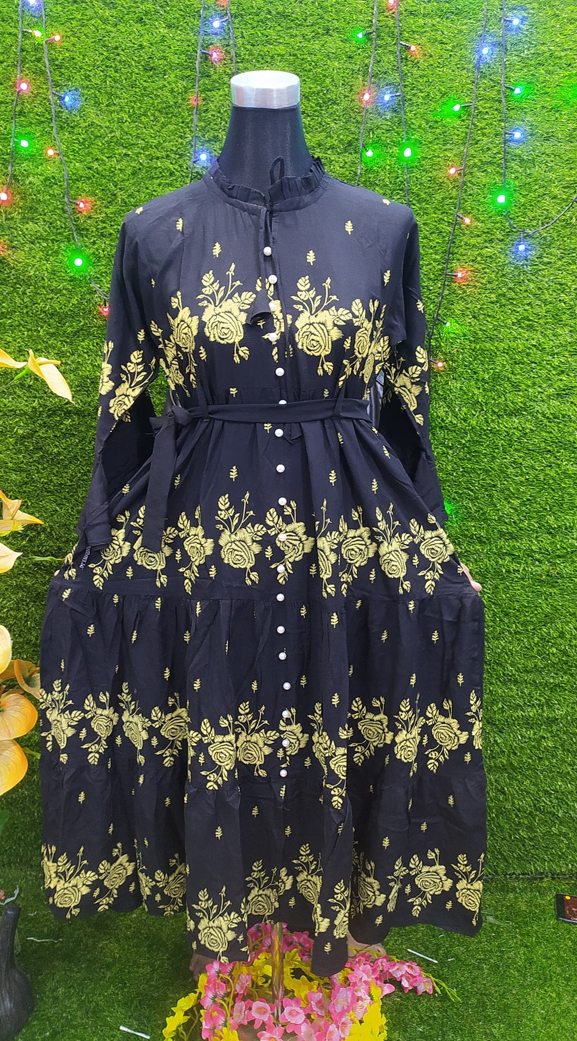 Girls Long Gown-China lilen skin prints