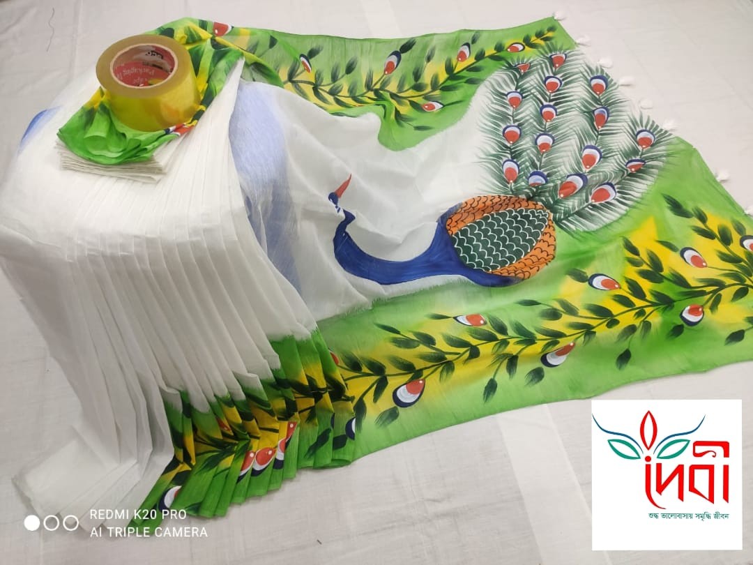 Half Silk Hand Paint Saree