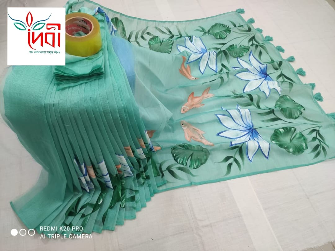 Half Silk Hand Print Saree