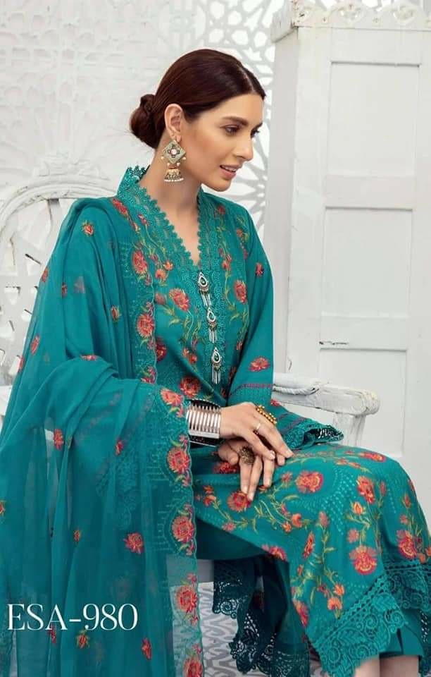 Pakistani Khubsurat Unstitched & Dupatta Embroidered Dress for Women.