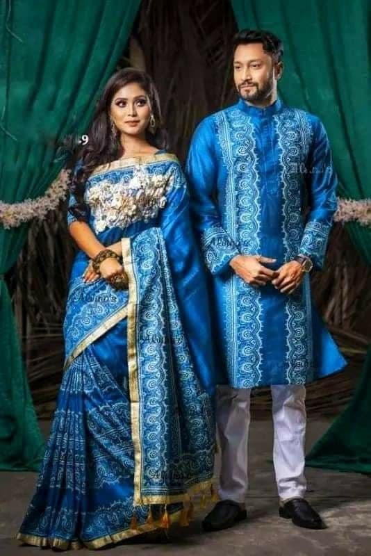 Half silk saree dupaiyan Panjabi couple Dress