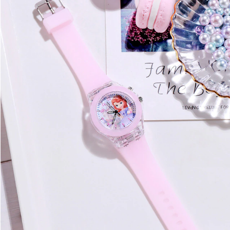 Disney Frozen Watch Princess Aisha Children's Luminous Watch Student Silicone Colorful Lights Watch gifts for girls kids watch
