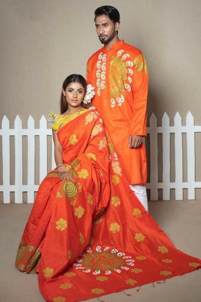 Half silk saree dupaiyan Panjabi couple Dress