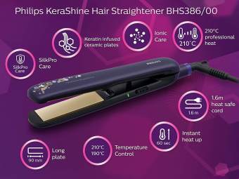Philips BHS386/00 Kera Shine Straightener (Purple)