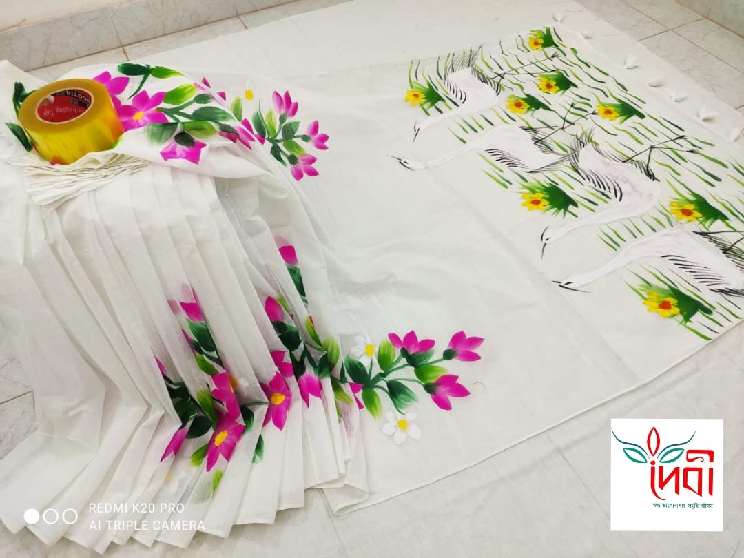 Half Silk Hand Print Saree